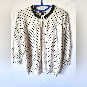 Retro white and black polka dot cardigan sweater